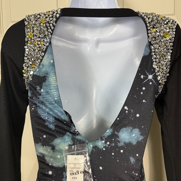 Bebe Addiction Galaxy Rhinestone Trim Mini Dress XXS BNWT - Picture 4 of 8